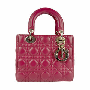 Christian Dior Lady 2way Shoulder Bag leather red gold